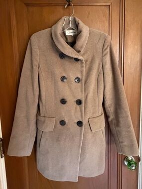 Calvin Klein Women's Double-Breasted Pea Coat in Taupe